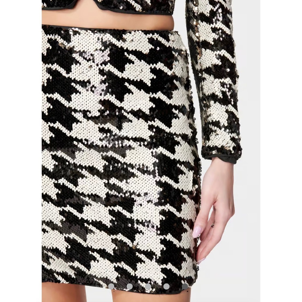 Black White Houndstooth Sequin Mini Skirt High Waisted Glam Party Wear